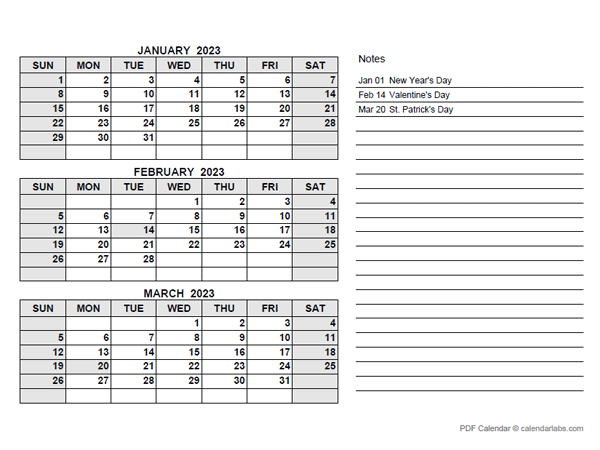 2023 Canada Quarterly Calendar with Holidays