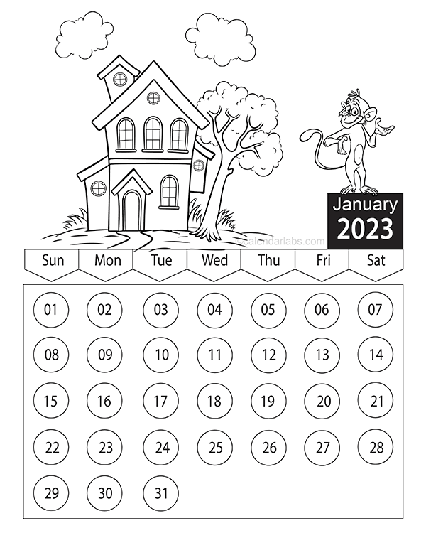 2023 Cartoon Character Coloring Calendar