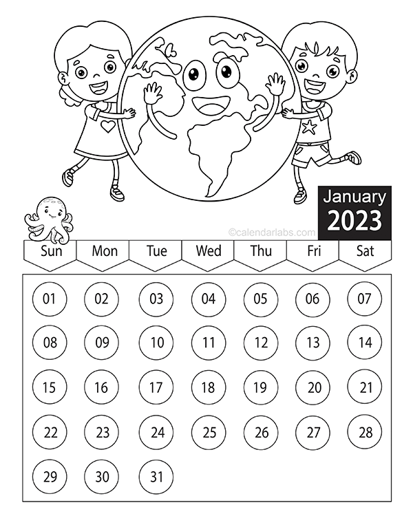 2023 Children Coloring Book Calendar Free Printable Templates