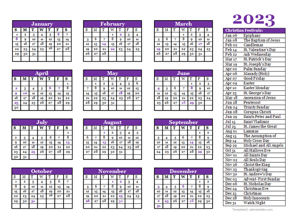 2023 Christian Festivals Calendar Template