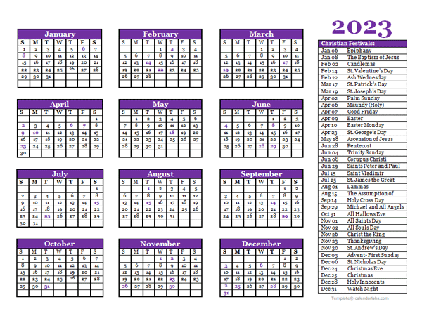 2023 Christian Festivals Calendar Template Free Printable Templates