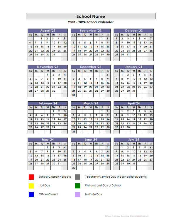 2023 Customizable Yearly Calendar Aug-Jul