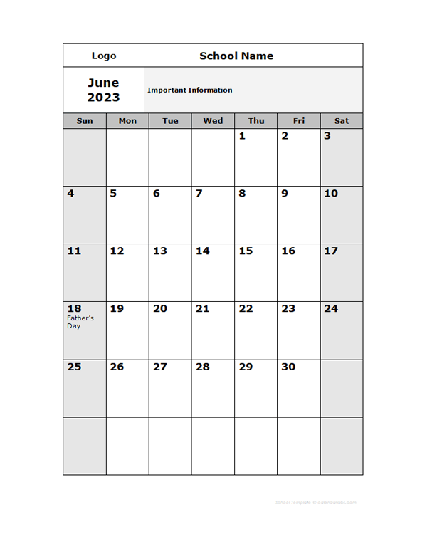 2023 Editable Monthly School Jun-Sep Calendar