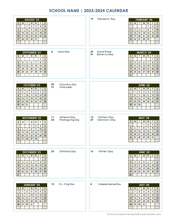 2023 Editable Yearly Calendar Aug-July