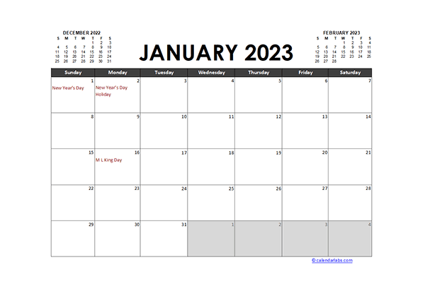 December 2022 To January 2023 Calendar Monthly 2023 Excel Calendar Planner - Free Printable Templates
