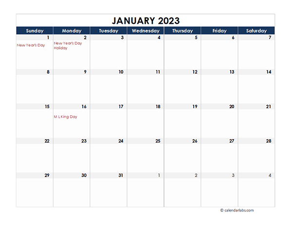 Monthly Calendar Template Free 2023