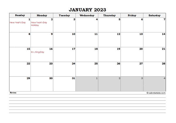 2023 Excel Monthly Calendar With Notes - Free Printable Templates