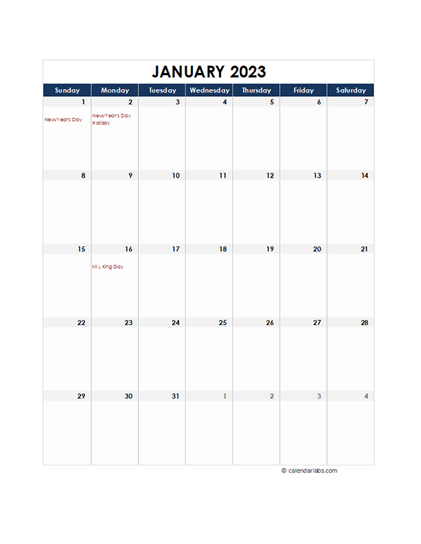 Free Monthly Calendar Template 2023