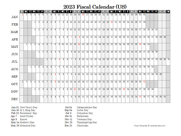 2023 Fiscal Calendar USA
