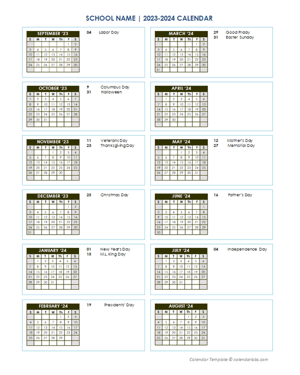 2023 Free School Yearly Calendar Sep