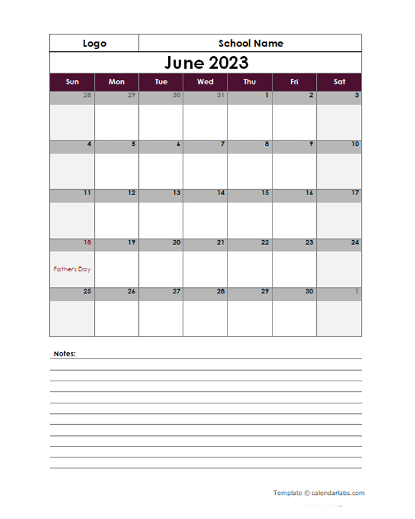 2023 Google Docs School Calendar Notes