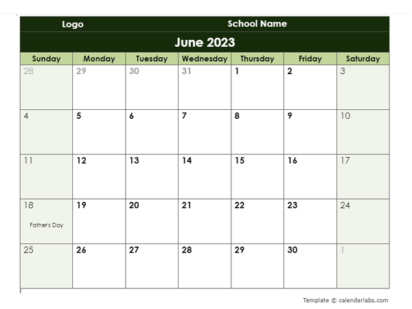 2023 Google Docs School Monthly Calendar