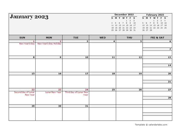2023 Hong Kong Calendar For Vacation Tracking