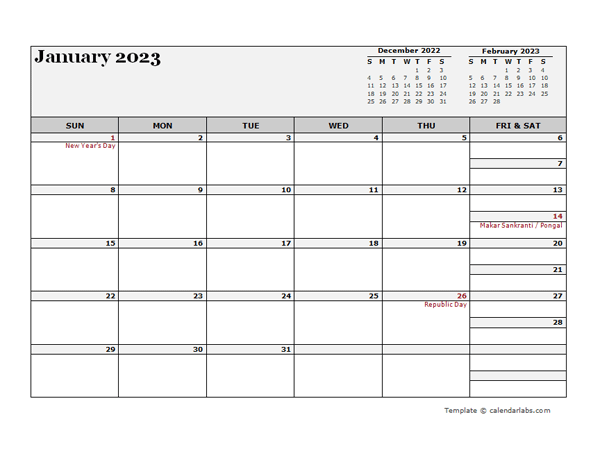 2023 India Calendar For Vacation Tracking