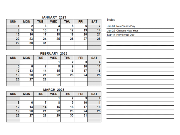 2023 Indonesia Quarterly Calendar with Holidays