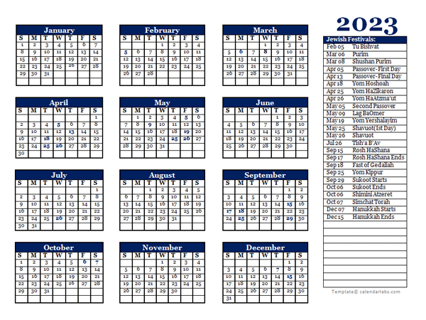 2023 Jewish Festivals Calendar Template
