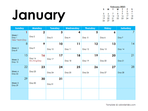 2023 Julian Monthly Calendar