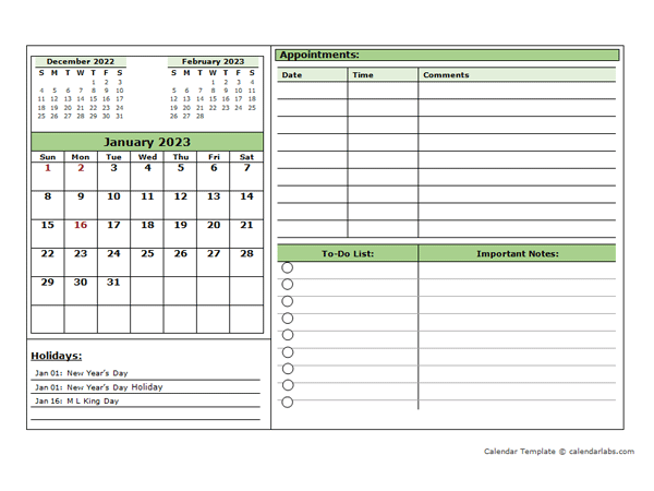 2023 Monthly Appointment Planner