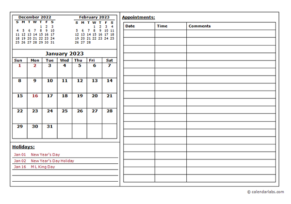 2023 Monthly Appointment Calendar - Free Printable Templates