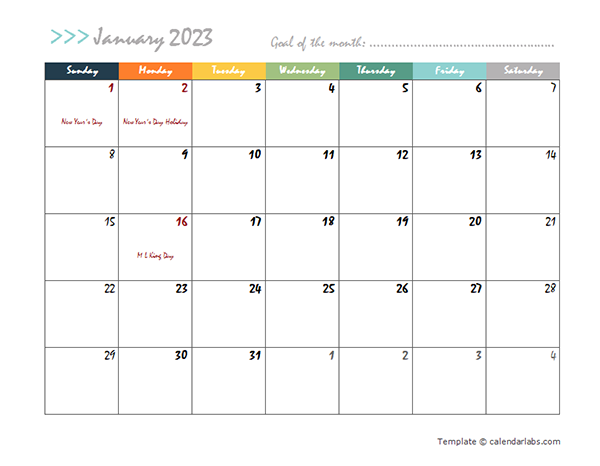 2023 Monthly Calendar Design Free Printable Templates