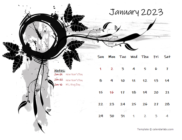2023 Monthly Calendar Design Template - Free Printable Templates
