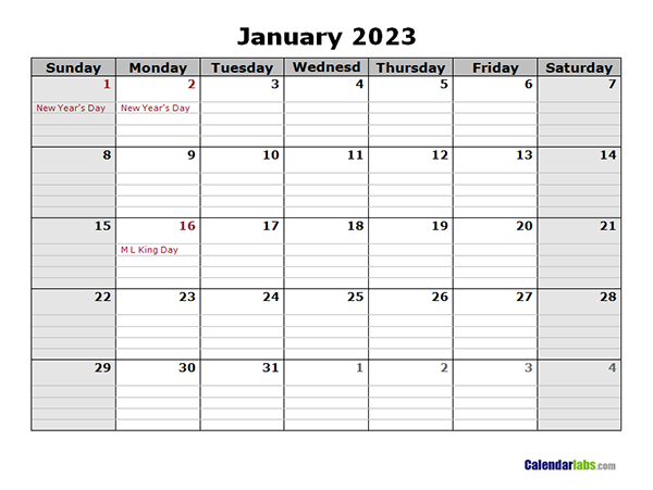 Printable Monthly Calendar 2023 - Printable Template