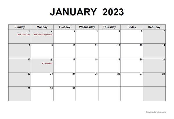 2023 Monthly Calendar PDF Free Printable Templates