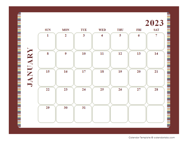 2023 Calendar Template Large Boxes