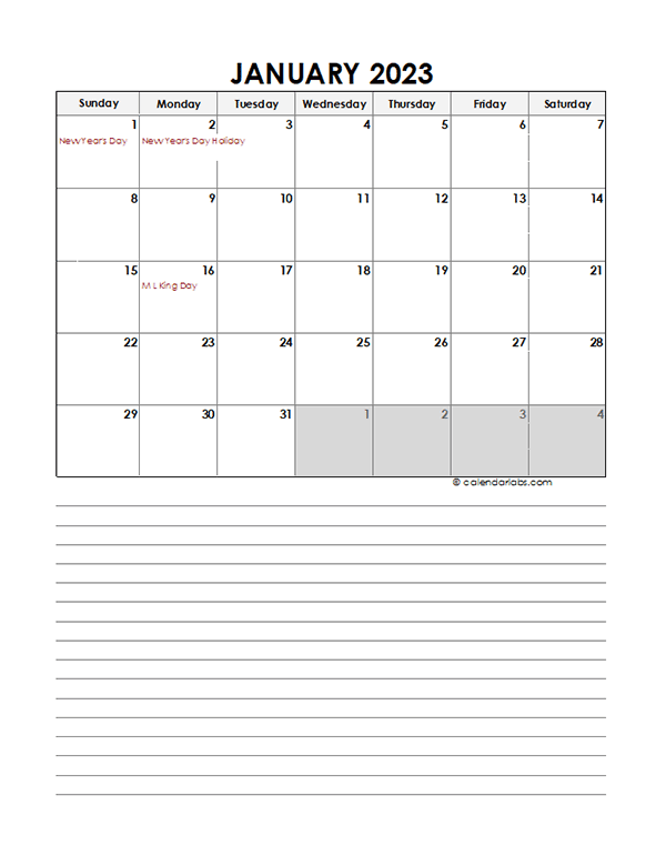 2023 Monthly Excel Template Calendar