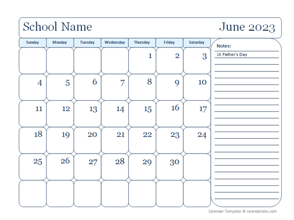 2023 Monthly Free School Jun-Sep Calendar
