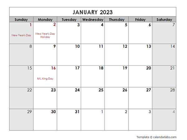 2023 Monthly Large Calendar Holidays