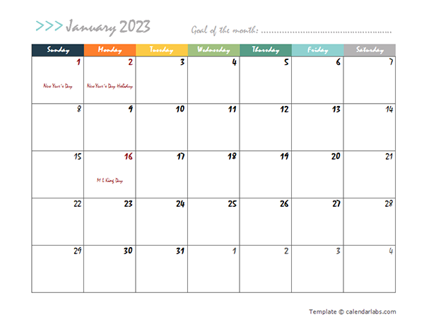 2023 Monthly Pages Calendar Template