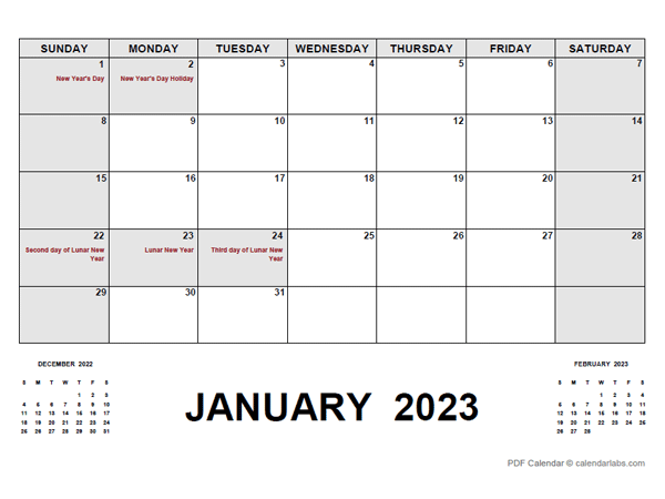 2023 Monthly Planner with Hong Kong Holidays