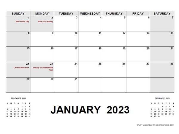 2023 Monthly Planner with Malaysia Holidays