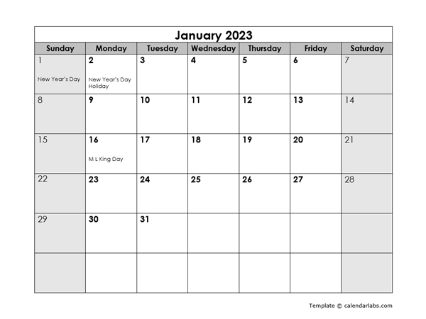 Free Printable 2023 Monthly Calendar With Us Holidays