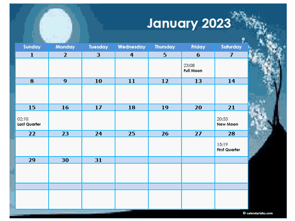 2023 Moon Calendar Universal Time