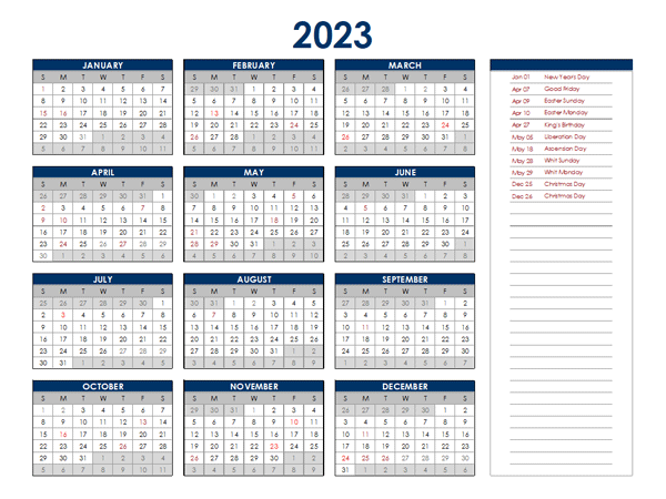 2023 Netherlands Annual Calendar with Holidays