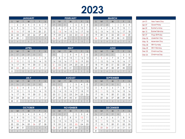 2023 Netherlands Annual Calendar With Holidays Free Printable Templates