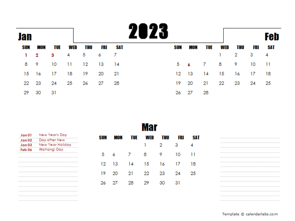 2023 New Zealand Quarterly Planner Template