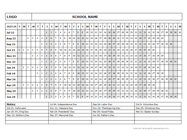 2023 One Page School Calendar Jul