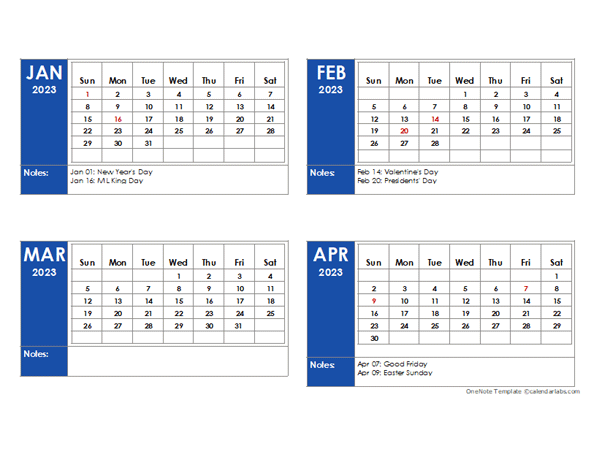 2023 OneNote Calendar With Holidays