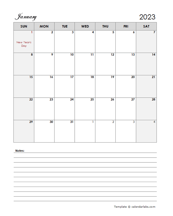 2023 Pakistan Calendar Template Large Boxes