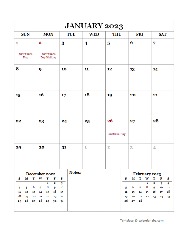 2023 Printable Calendar with Australia Holidays  