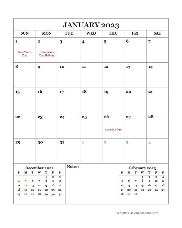 Printable 2023 Australia Calendar Templates With Holidays Calendarlabs