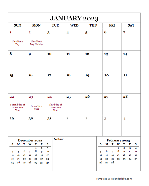 2023 Printable Calendar with Hong Kong Holidays