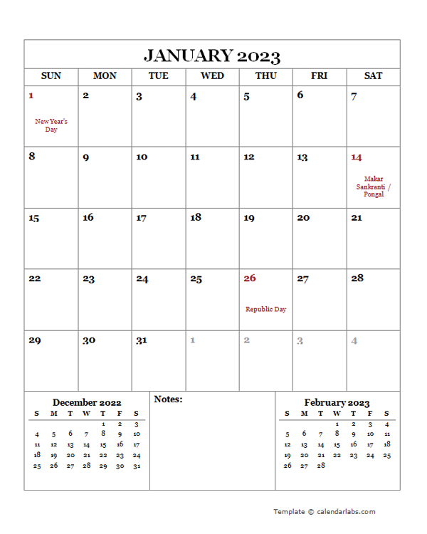 2023 printable calendar with india holidays free printable templates