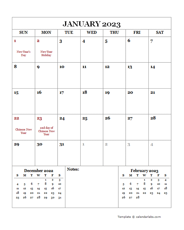 2023 Printable Calendar with Singapore Holidays  