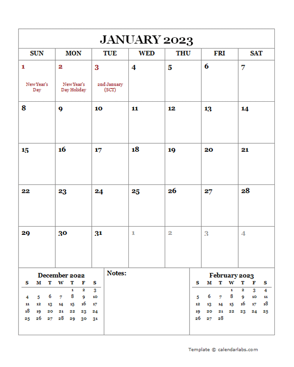 2023 Printable Calendar with UK Holidays