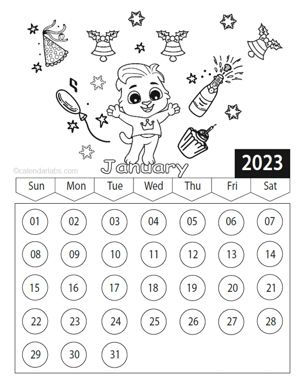 2023 Printable Coloring Calendar Pages