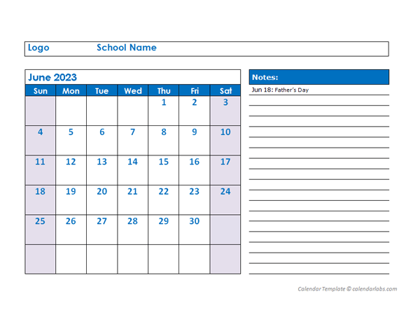 2023 Printable School Monthly Jun-Sep Calendar